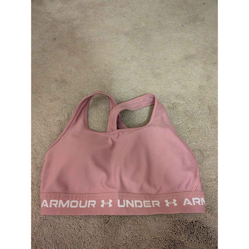 Under Armour Pink Sports Bra Mid Crossback Compression‎ Size M Logo Band